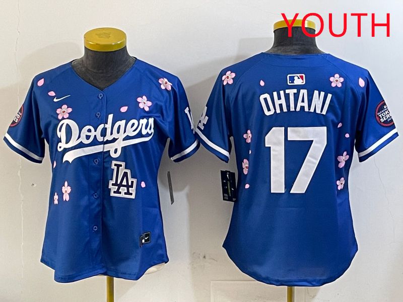 Youth Los Angeles Dodgers #17 Ohtani Blue Sakura Edition 2025 Nike MLB Jersey style 9